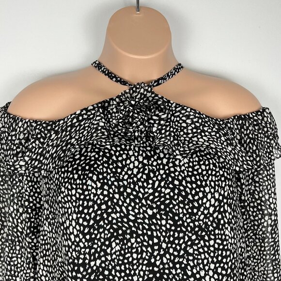 INC International Concepts Womens Cold Shoulder Rosette Blouse Black size Large - Picture 3 of 12